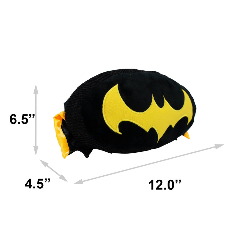 Dog Toy Squeaker Plush - DC Legion of Super-Pets Batman Dog Ace the Bat Hound Bat Logo with Cape Black Yellow