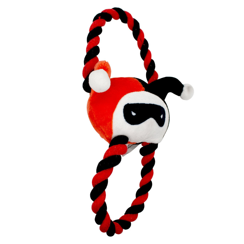 Dog Toy Plush Rope Toy - Harley Quinn Face Plush + Black Red Round Ropes