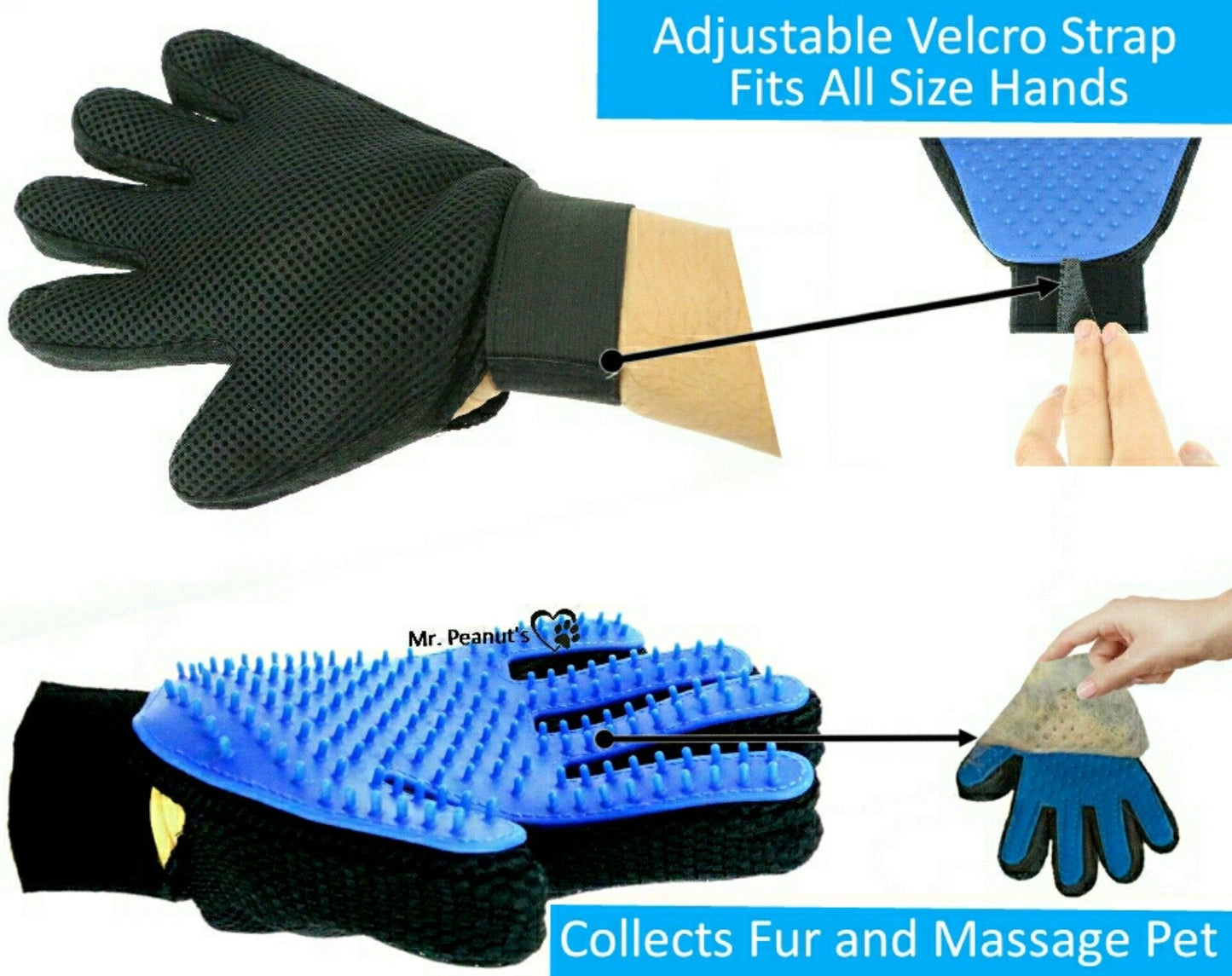 Mr. Peanut's 2 Pak HanD 259 Silicone Pins Pet Grooming Gloves