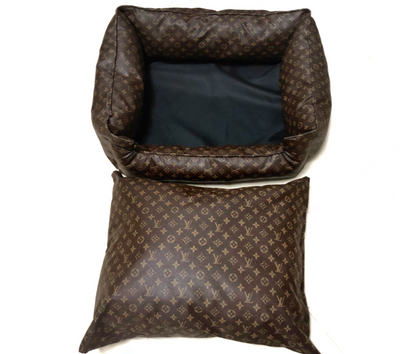 Chewy Vuiton Vegan Leather Pet Bed Brown