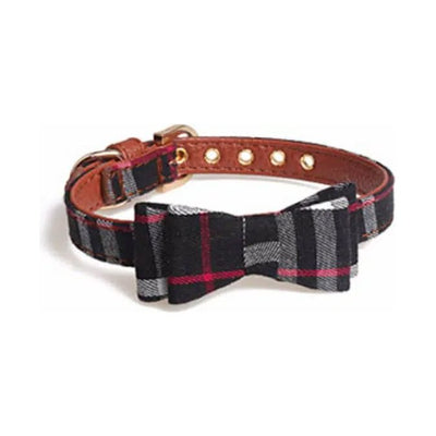 Furberry Plaid Dog Collar with Bowtie Black