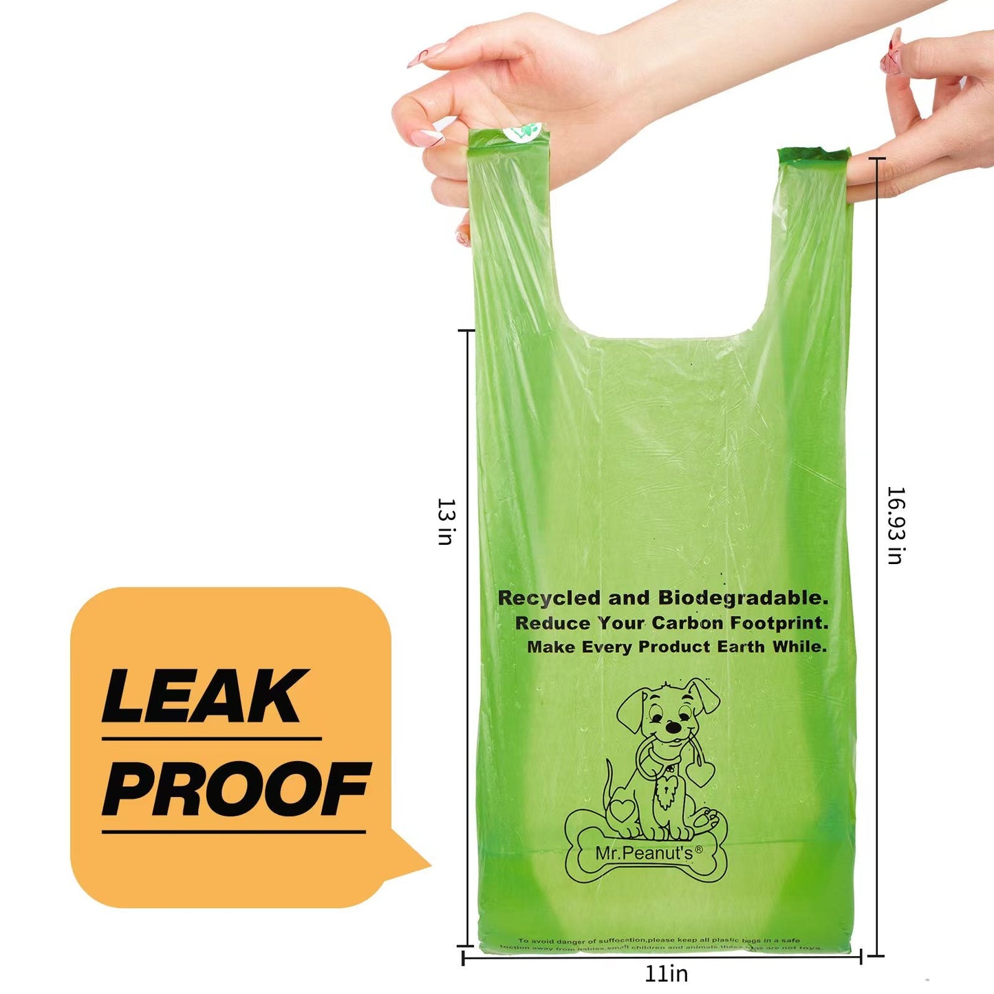 Mr. Peanut's XL Pooper Scooper Sized 13X11" BioDegradable BioPlastic Recycled Plant Based Waste Bags - 160 Count